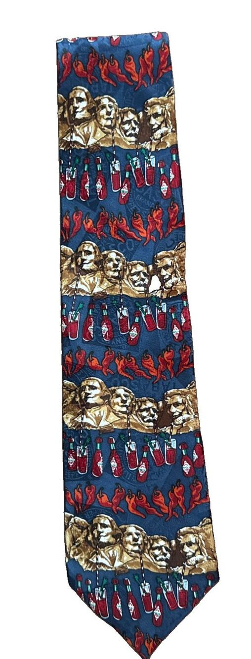 Tabasco Mount Rushmore 100% Silk Necktie Tie Navy Blue Made In USA